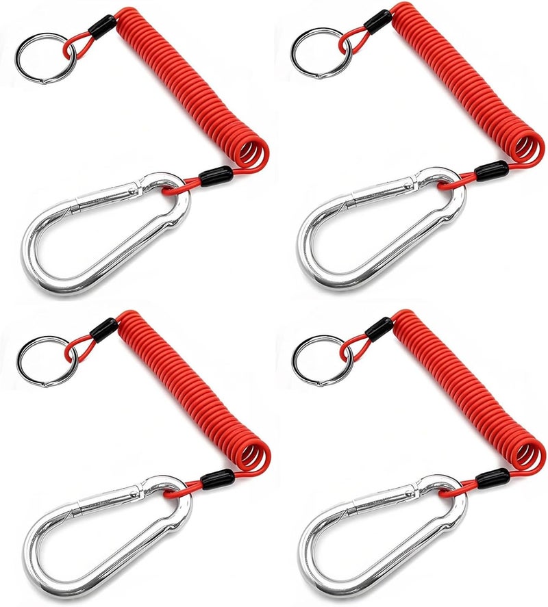 Malloryx 4' Breakaway Trailer Cable with Pin Trailer Brake Cable RV Stainless Steel Spring Towing Coiled Wire Safety Straps Ground Clip,for Breakaway Switch 4PCS - Image 1